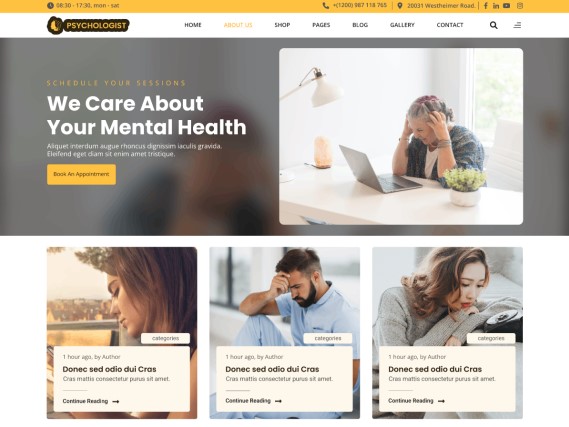 Psychologist Therapy By Misbah WP Template para site de psicólogo