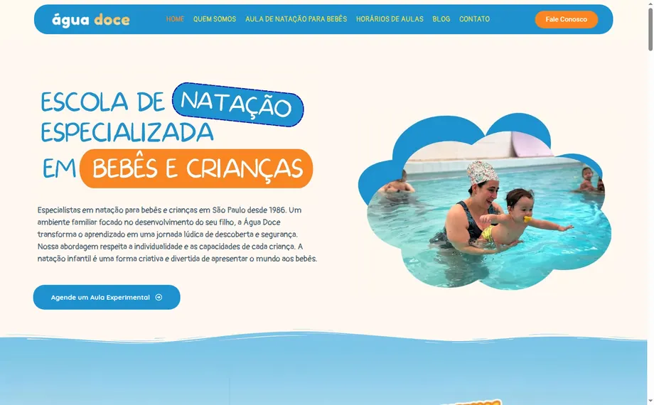 Site da Escola de Natação Água Doce desenvolvido pela VitAgência