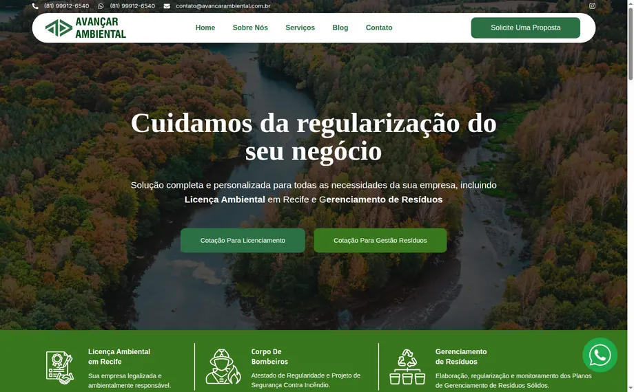 Site da Avançar Ambiental desenvolvido pela VitAgência
