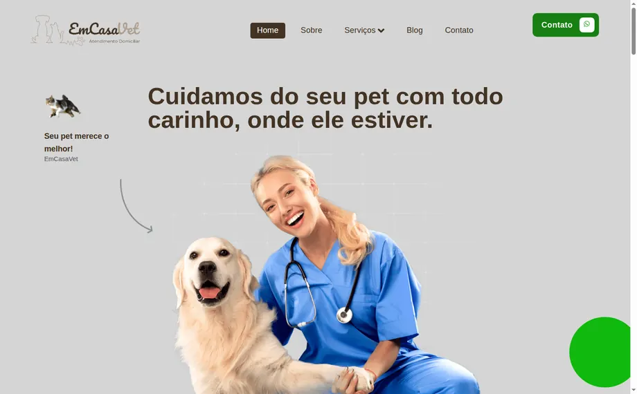 Site da EmCasaVet desenvolvido pela VitAgência