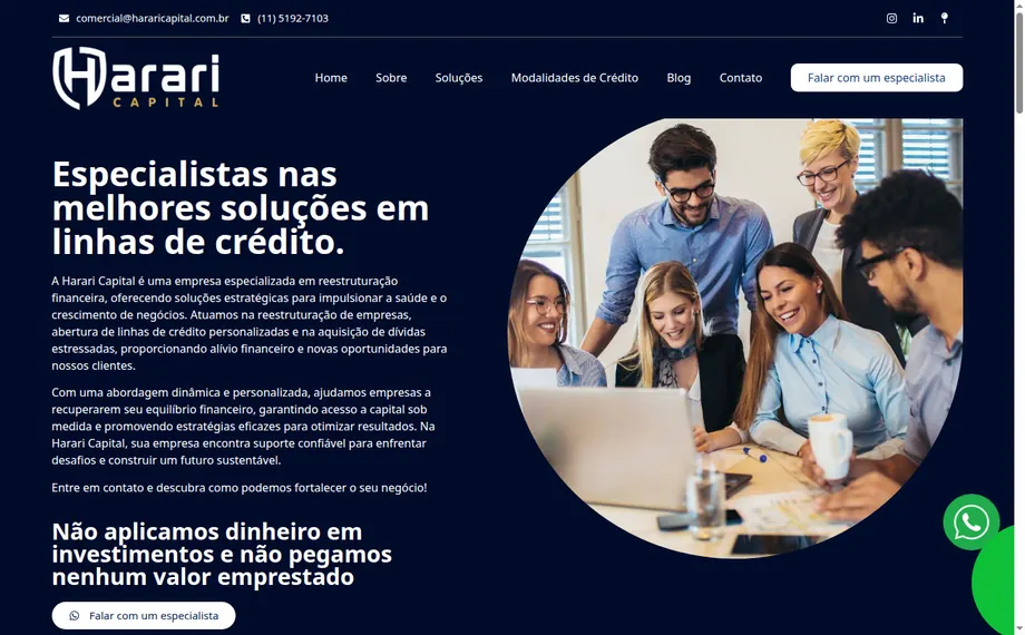 Site da Harari Capital desenvolvido pela VitAgência