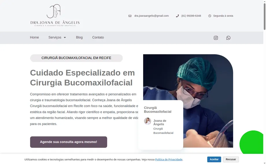 Site da cirurgiã Joana de Angelis desenvolvido pela VitAgência