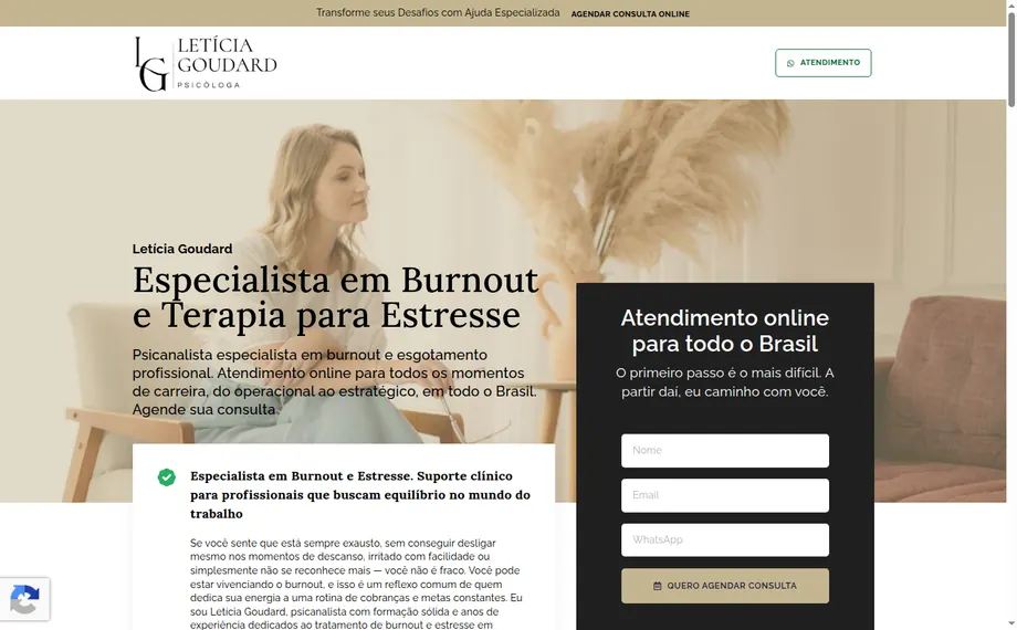 Site da psicóloga Letícia Goudard desenvolvido pela VitAgência