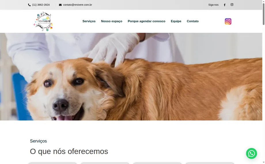 Site da Revivere Centro Veterinário desenvolvido pela VitAgência